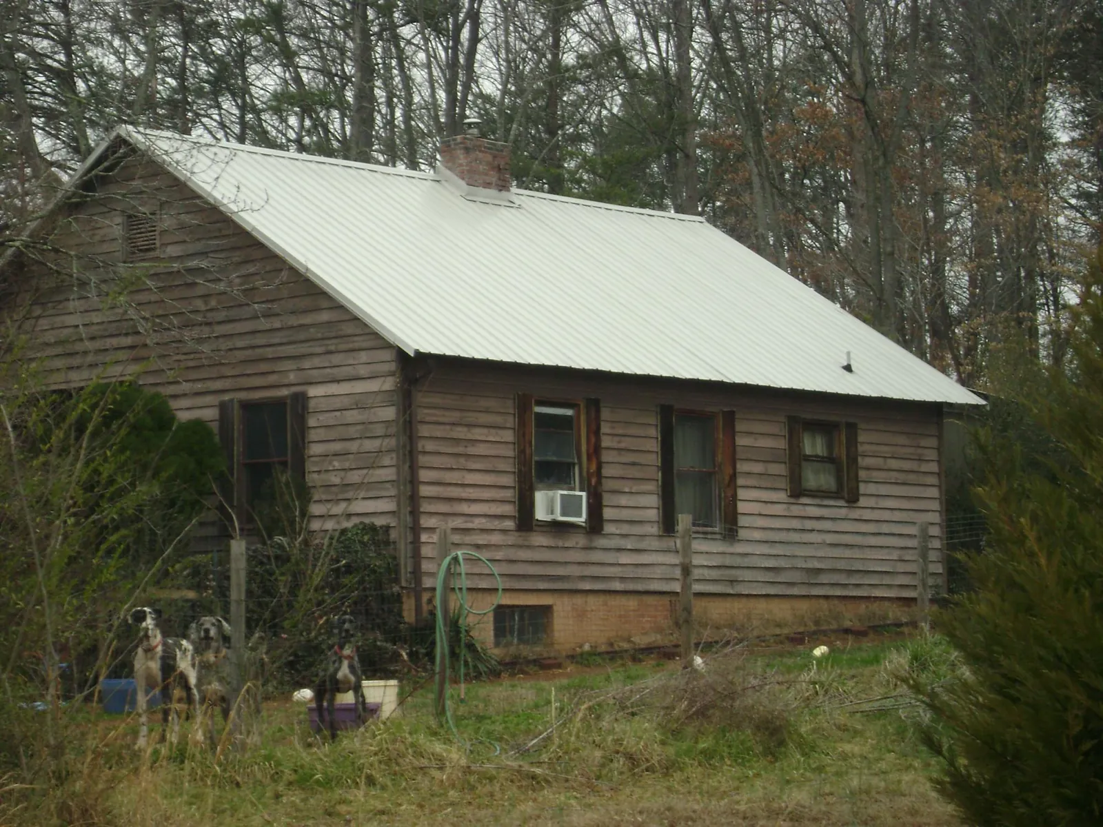 White metal roof on an old wood sided farmhouse, from a Asphalt Shingle Roof Repair job in Sinclair